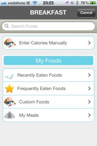 Searching for Food to track using the LiveStrong app on iPhone