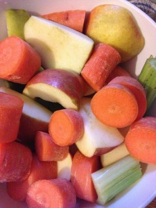Fruit and vegetables chopped up for juicing