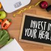 Basic Equipment for Dieting and Weight Loss Invest in your health Healthy lifestyle concept with diet and fitness Get fit in 2017 fitness equipment and healthy food